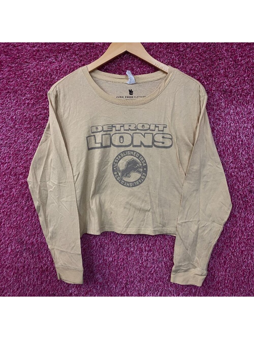 Junk Food Clothing Detroit Lions Women's Long Sleeve Crop Top Small